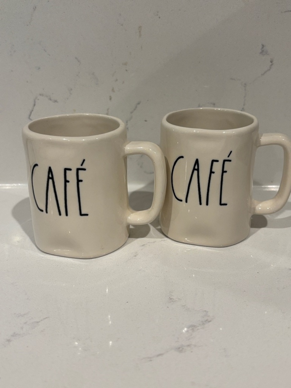 Rae Dunn set of 2 CAFÉ mini Mugs - Cream with Black Lettering